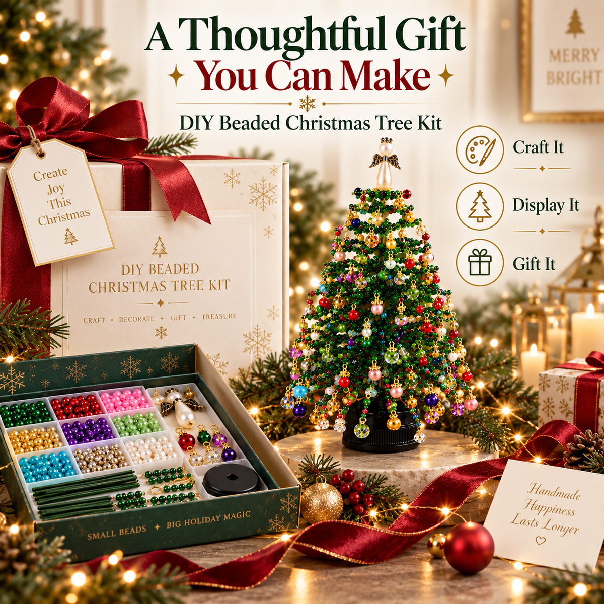🎄DIY Beaded ChristmasTree Kit- Create Your OwnSparkling Holiday Decoration